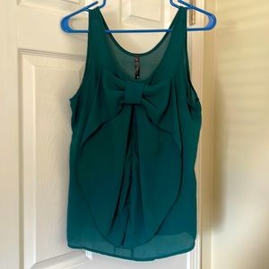 ModCloth Dark Green Bow Front Tank Blouse